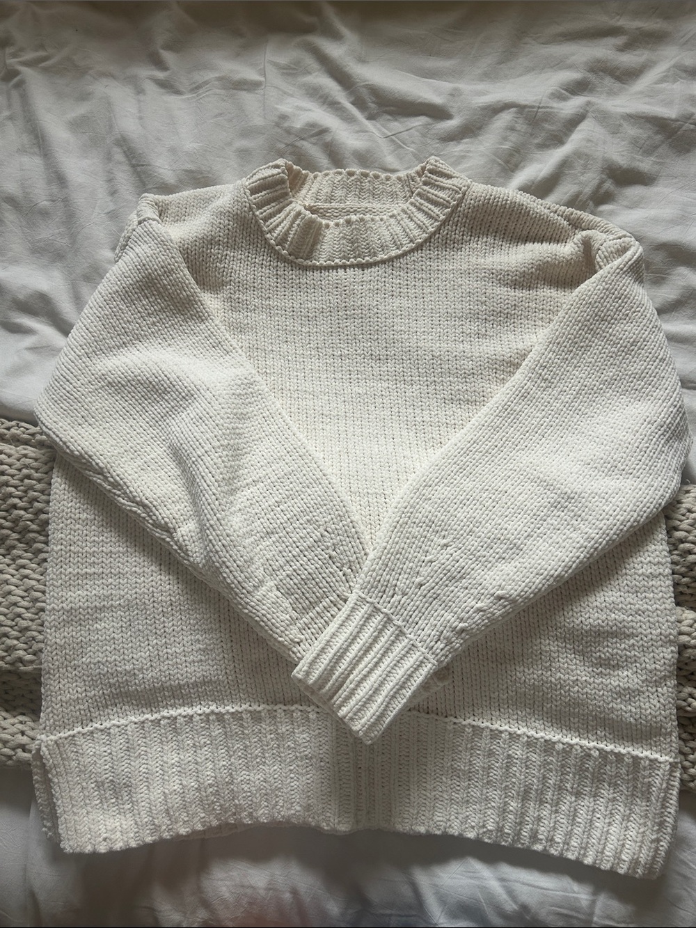 aerie Cream Ribbed Crewneck Sweater